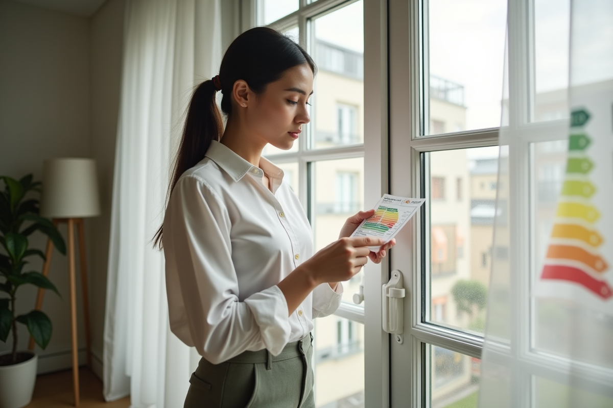 Jeune femme vérifiant étiquettes d