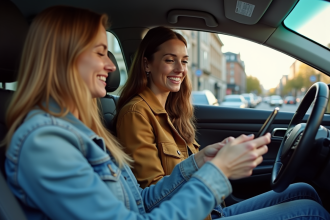 Trois personnes dans une voiture en train de payer