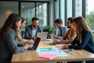 Groupe de professionnels en réunion dans un bureau moderne