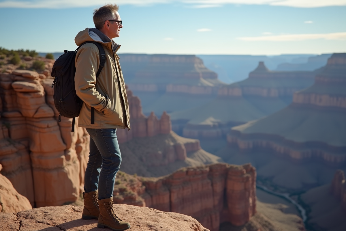 Homme regardant le canyon du Grand Canyon en randonnée