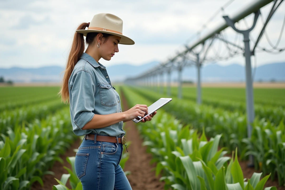 Jeune agronome utilisant une tablette près d