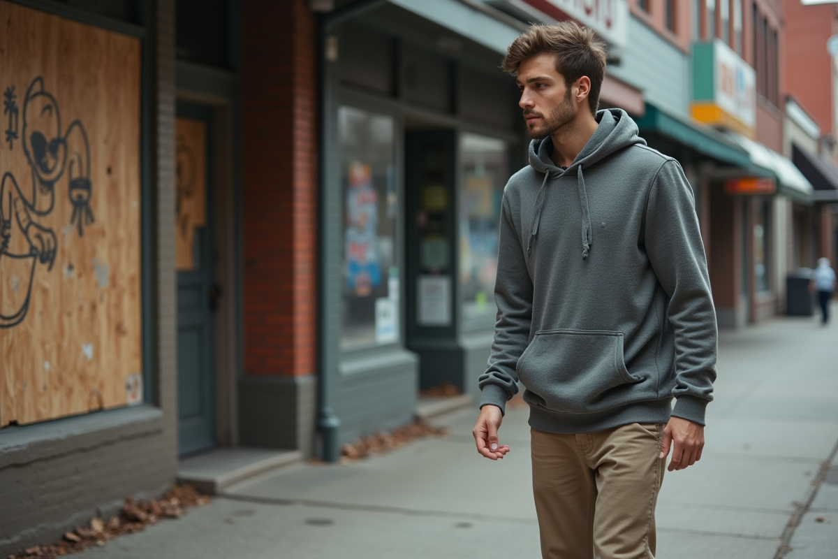 Jeune homme dans un quartier abandonné en ville