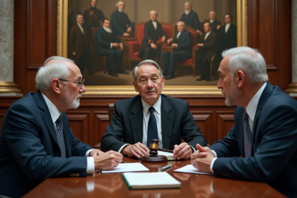 Trois personnes en réunion d'affaires dans une salle élégante